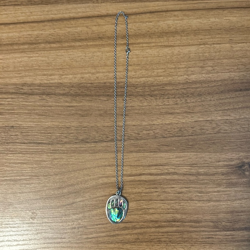 Abalone Shell Bear Claw Silver Pendant Southwest Style